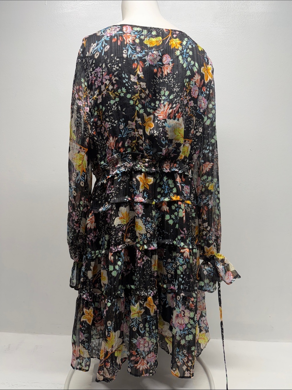 Free People Closer To The Heart Mini Dress Floral Tiered Ruffle Black NWT Small - Picture 5 of 13